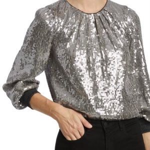 Alice and Olivia Sequin mocked cuff crop blouse-NEW WITH TAG